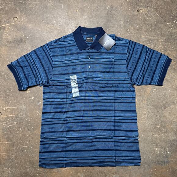 Izod Other - IZOD Polo New Double Mercerized Blue Shirt Mens M Blue Striped Collared Cuffed